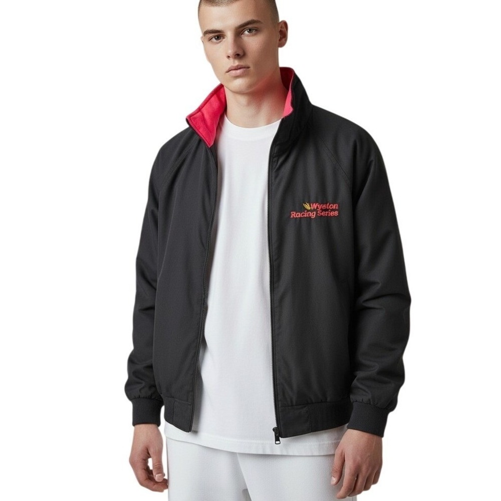 Bridgeport Winston Racing Series‎ Black Track Jacket Unisex Med Neon Pink Collar